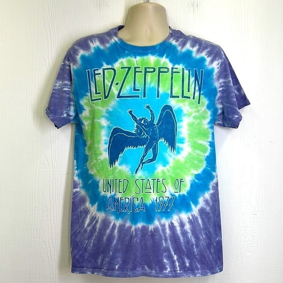 Liquid Blue - Led Zeppelin United States Of America 1977 Tye Dye Graphic Tee Med - Picture 1 of 8